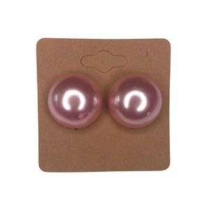 Faux Pink Pearl Round Pierced Earrings